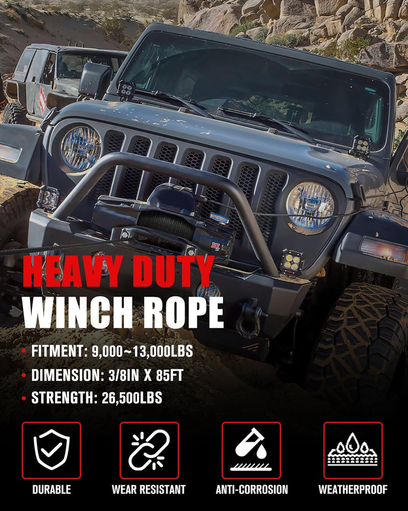 FieryRed Synthetic Winch Rope 3/8 Inch 85 FT 26500 lbs Winch Line Cable Rope with Protective Sleeve for 4WD Off Road Vehicle SUV - Image 5